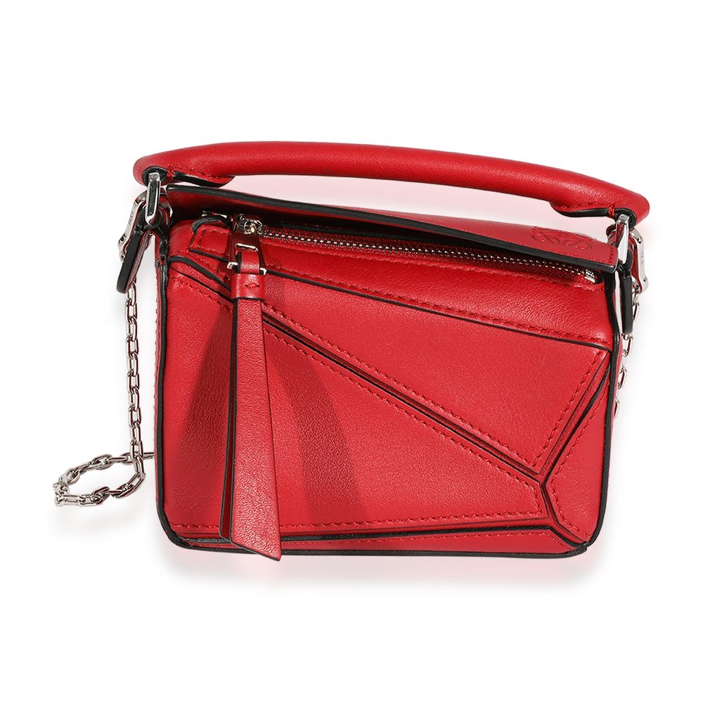 Loewe Red Leather Nano Puzzle Bag